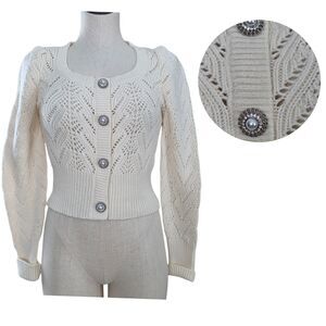 Express NWT Puff Shoulder Pointelle Knit Cropped Sweater XS